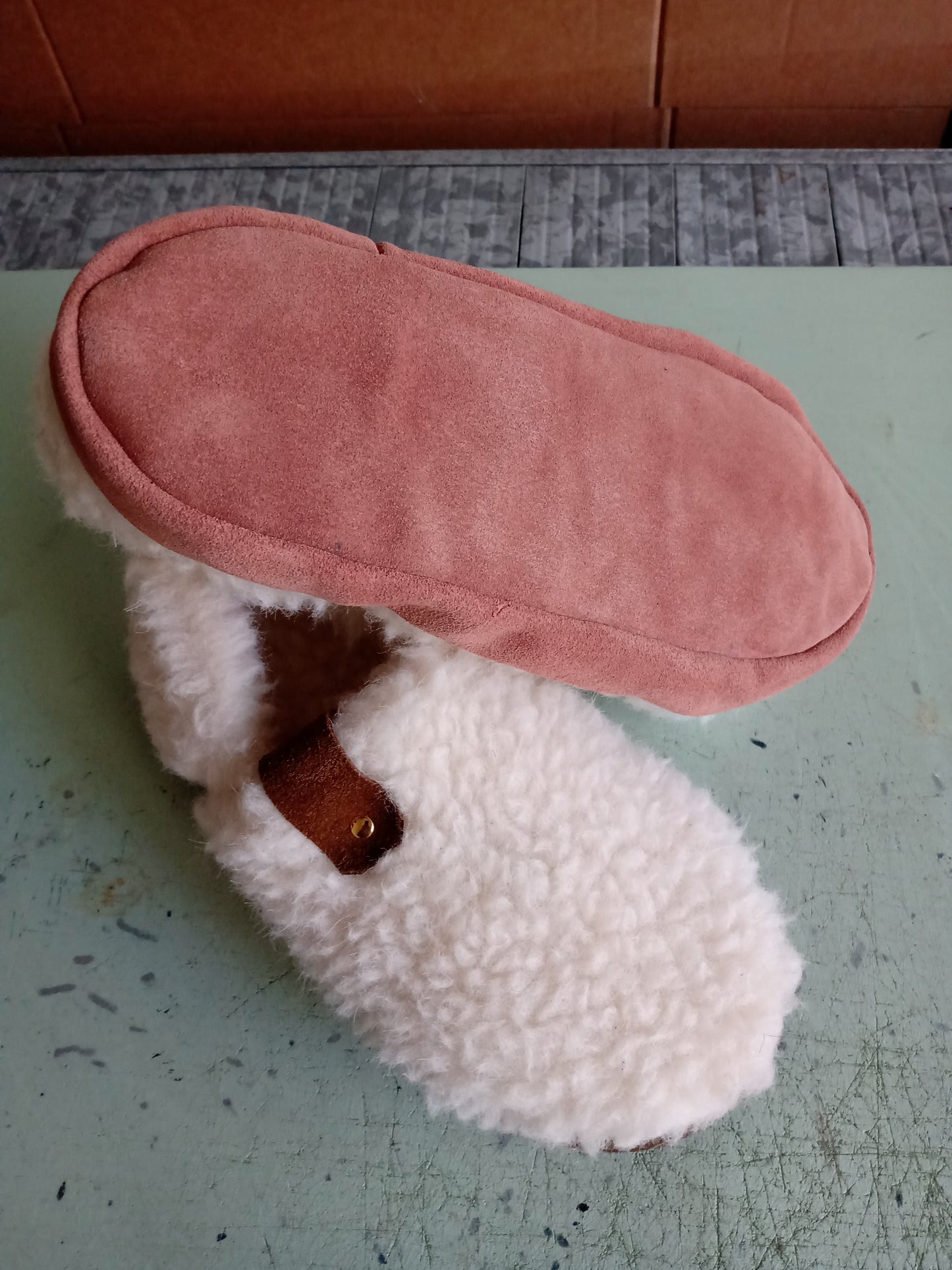 Slippers Pantofola Lana Reverse, tinta unita Ivory con foxing in upcycling suede