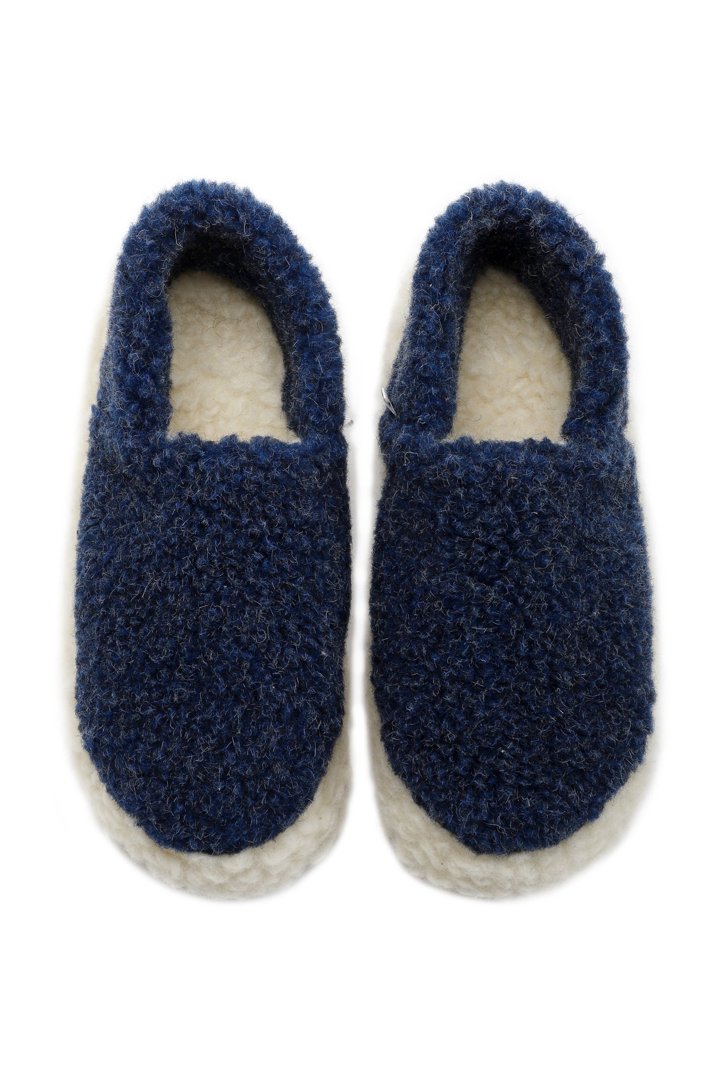 Slippers Pantofola Lana, tinta unita Navy con foxing a contrasto,