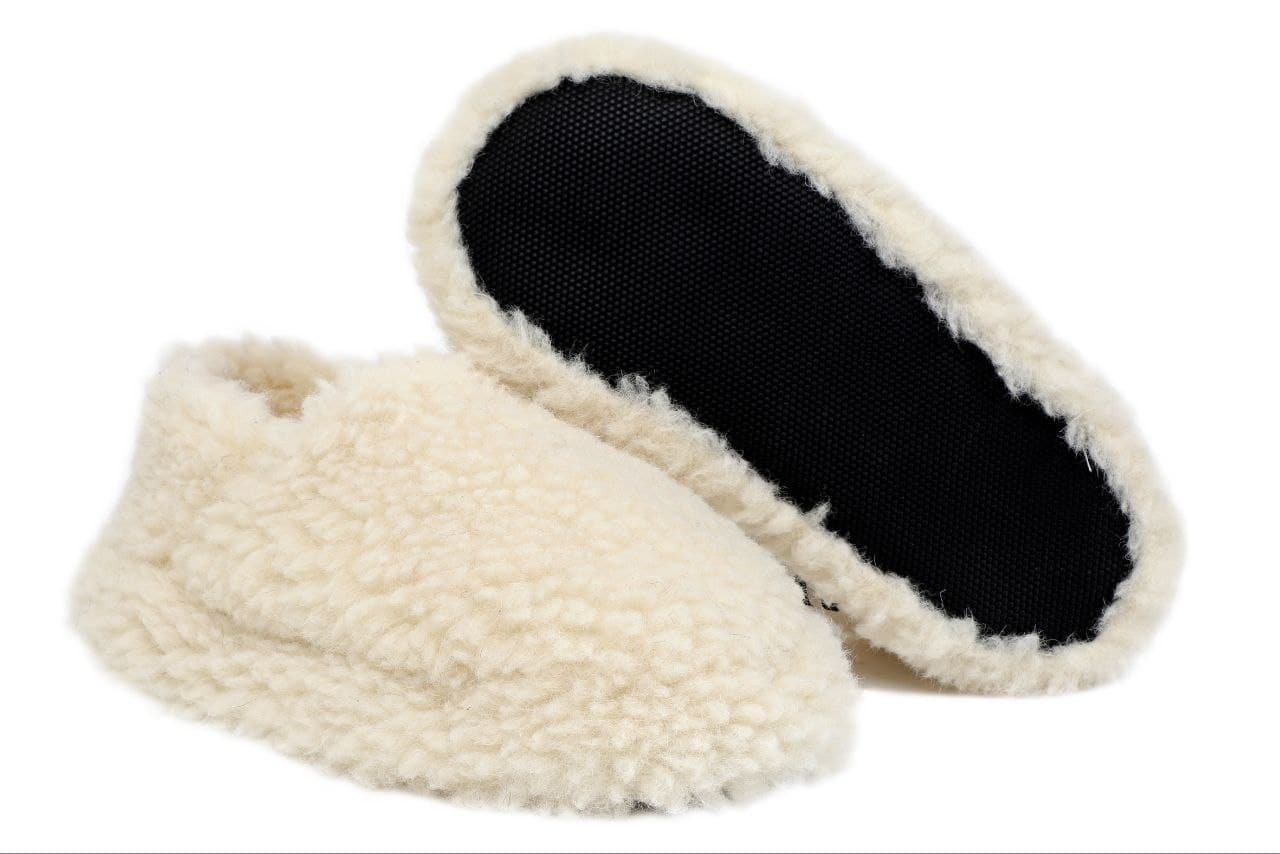 Slippers Pantofola Lana, tinta unita Ivory con foxing in tono