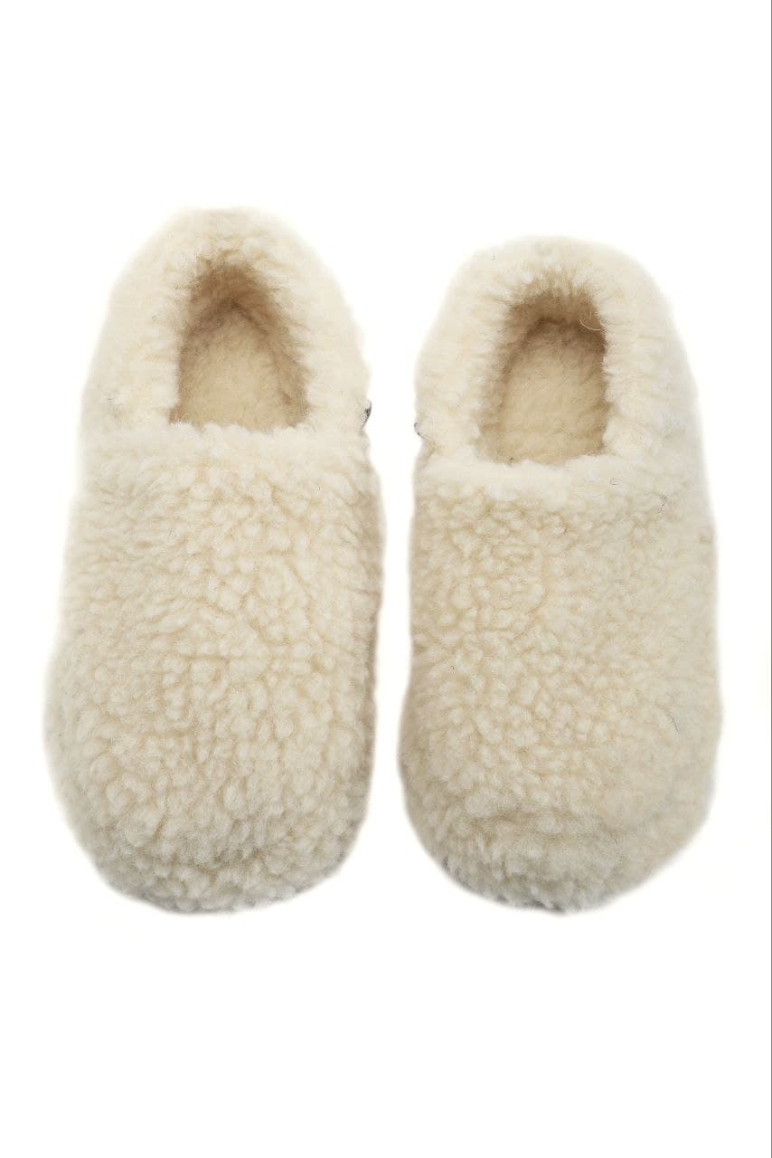 Slippers Pantofola Lana, tinta unita Ivory con foxing in tono