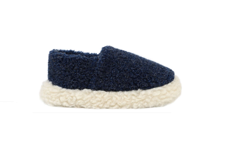 Slippers Pantofola Lana, tinta unita Navy con foxing a contrasto,