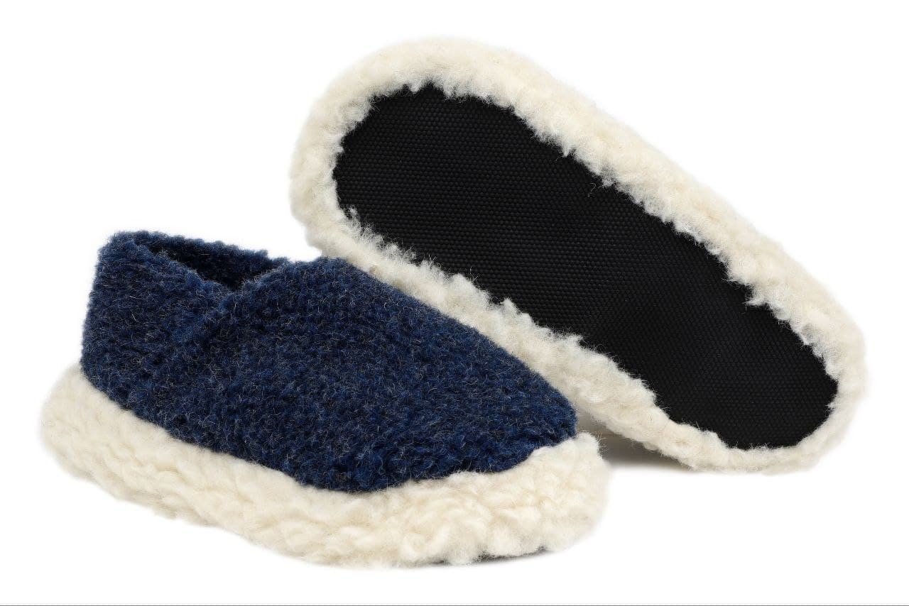 Slippers Pantofola Lana, tinta unita Navy con foxing a contrasto,